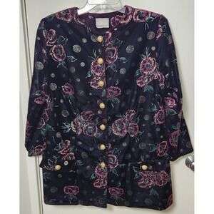 Gossip Velvet Burnout Burgundy Gold Longline Jacket‎ Weave Buttons Lrg XL Artsy